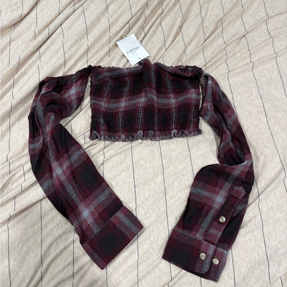 Plaid Flannel Off-Shoulder Crop Top